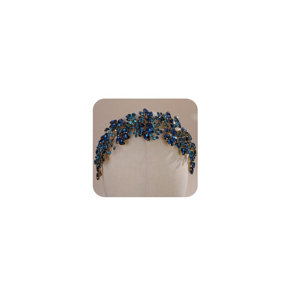 1814 Peacock Blue Crystal Rhinestone Large Headband Bridal Crystal Hair